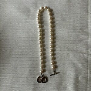 Vintage Ralph Lauren Faux Pearls Necklace with Sterling Silver Toggle Clasp